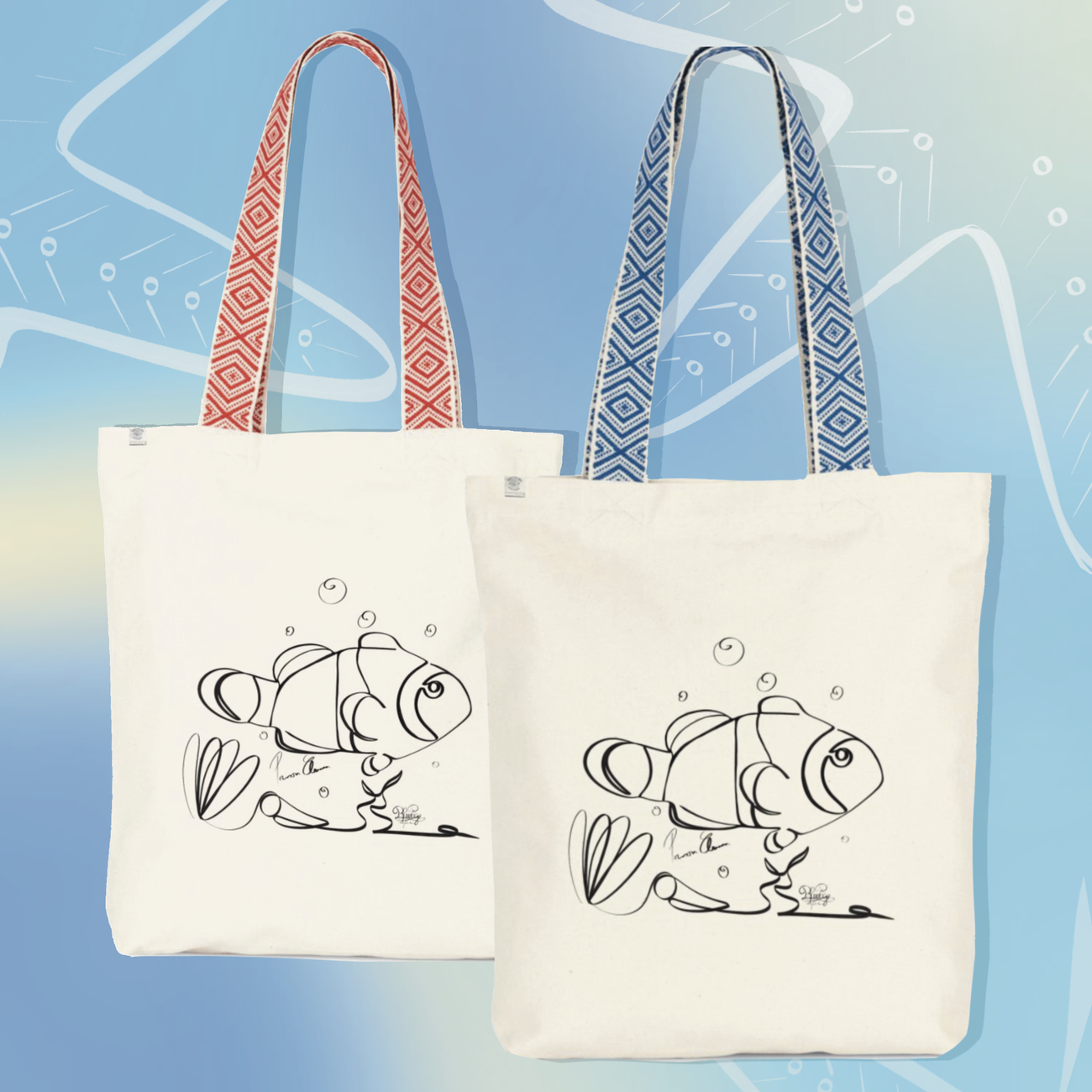 Image back Tote bag ethnique poisson clown 