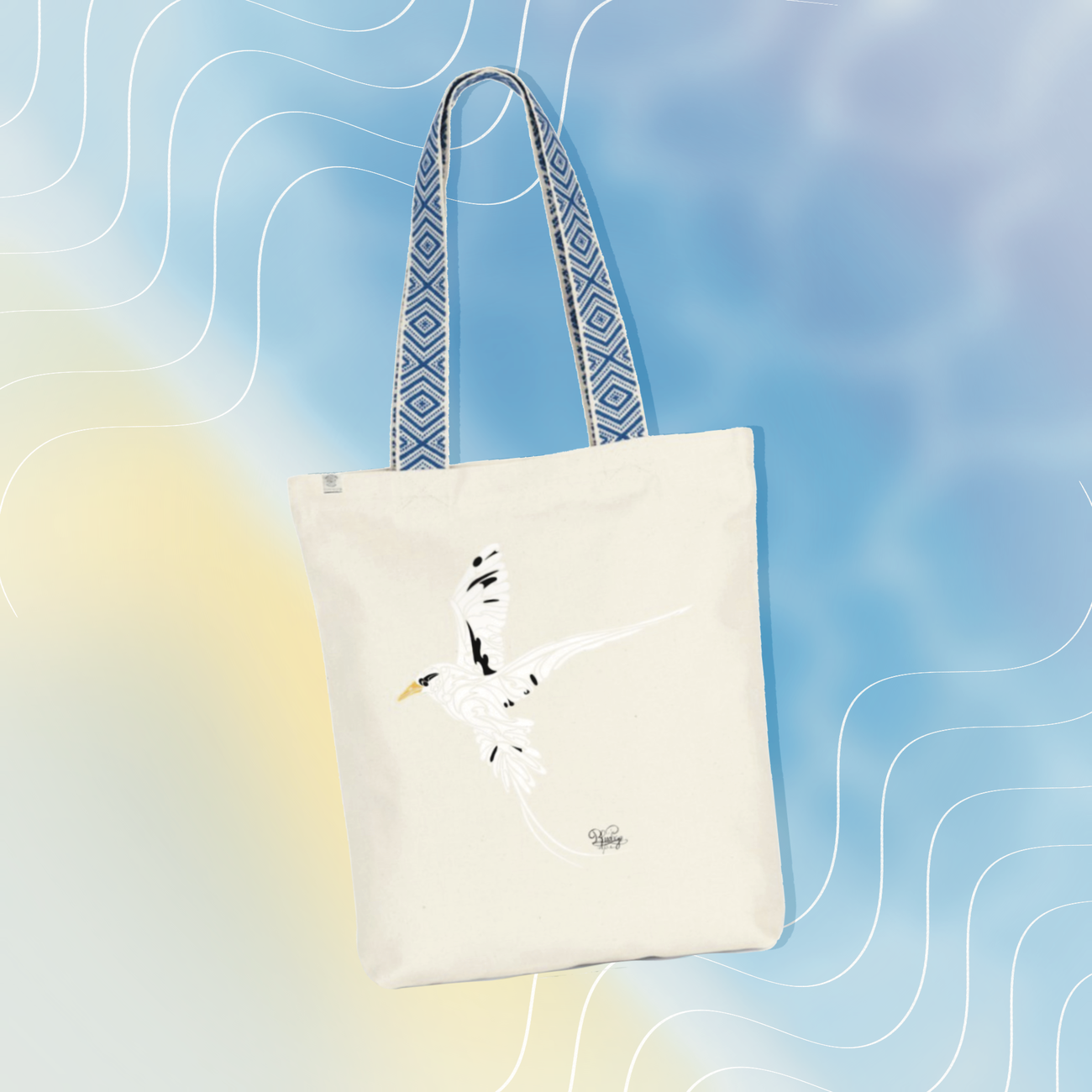 Image front Tote bag ethnique paille en queue 