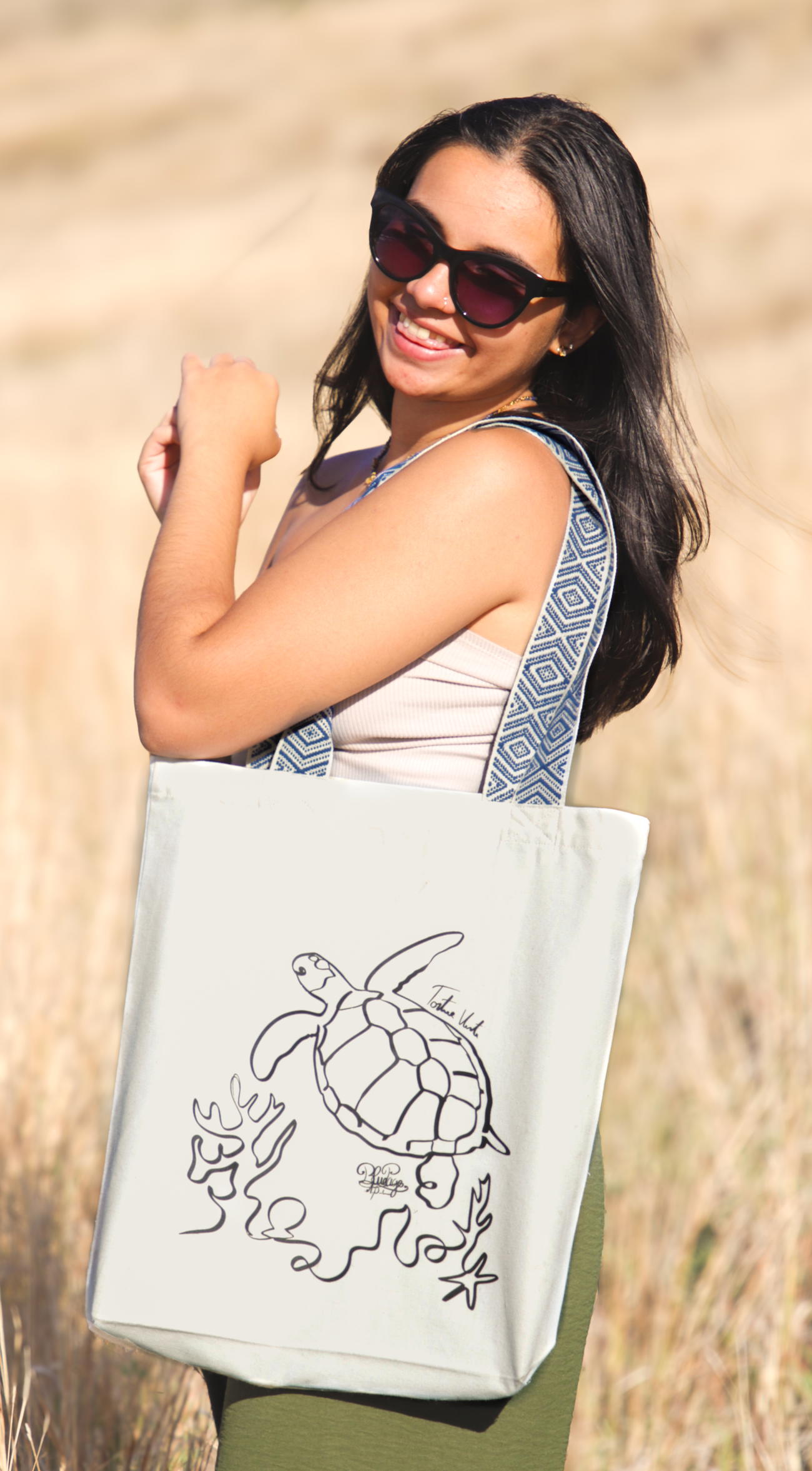 Image back Tote bag ethnique tortue marine oneline