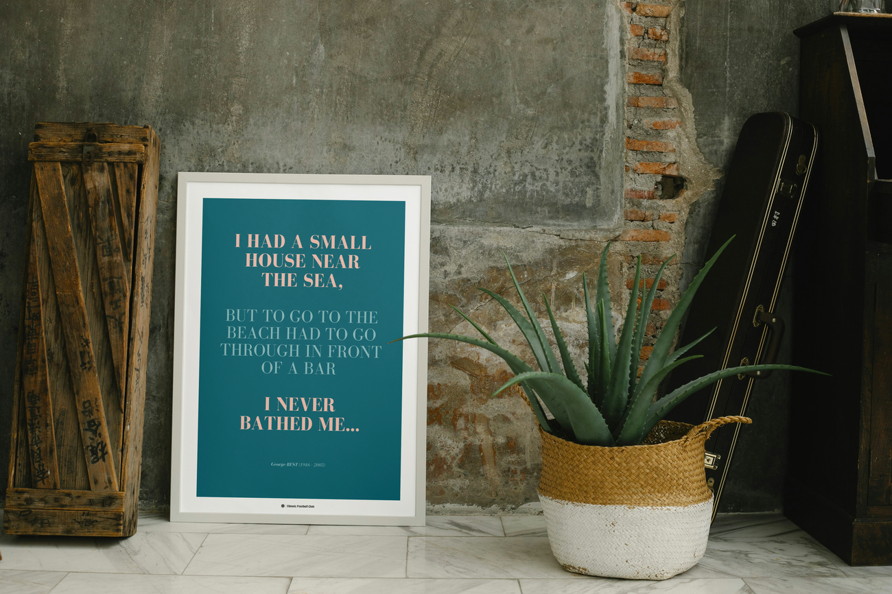 Image back Affiche citation Georges Best (VO) - Sur la plage abandonnée - Foot nostalgie