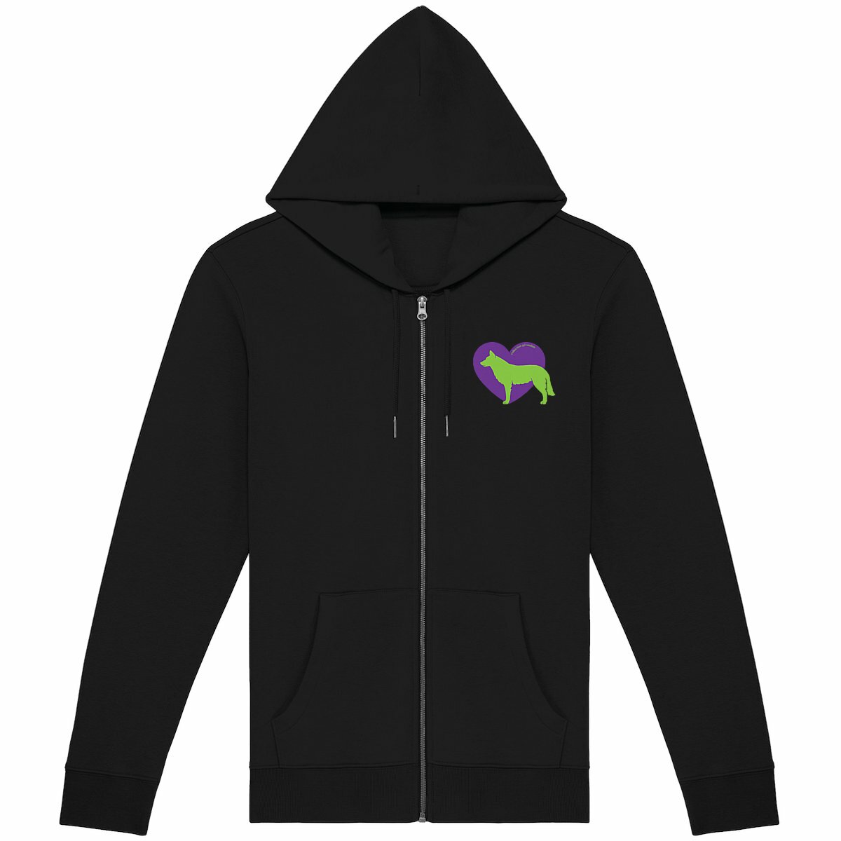 Image front Hoodie Zippé Cœur de Chien-Loup - Couleur personnalisable