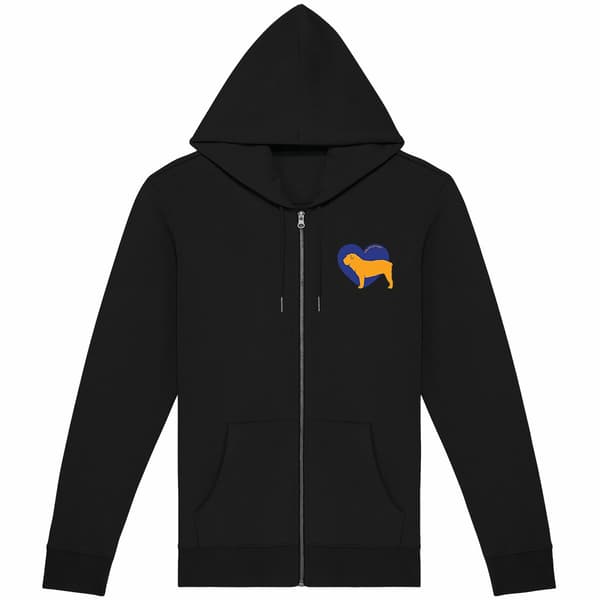 Image front Hoodie Zippé Cœur de Bouledogue Anglais - Couleur personnalisable