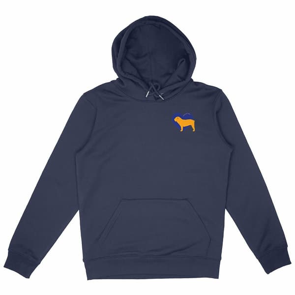 Image front Hoodie Cœur de Bouledogue Anglais - Couleur personnalisable