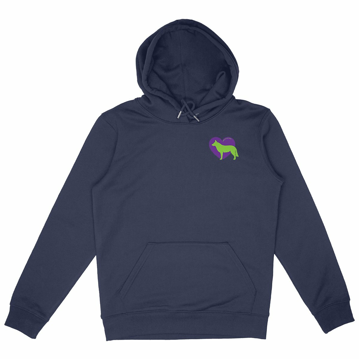 Image front Hoodie Cœur de Chien-Loup - Couleur personnalisable