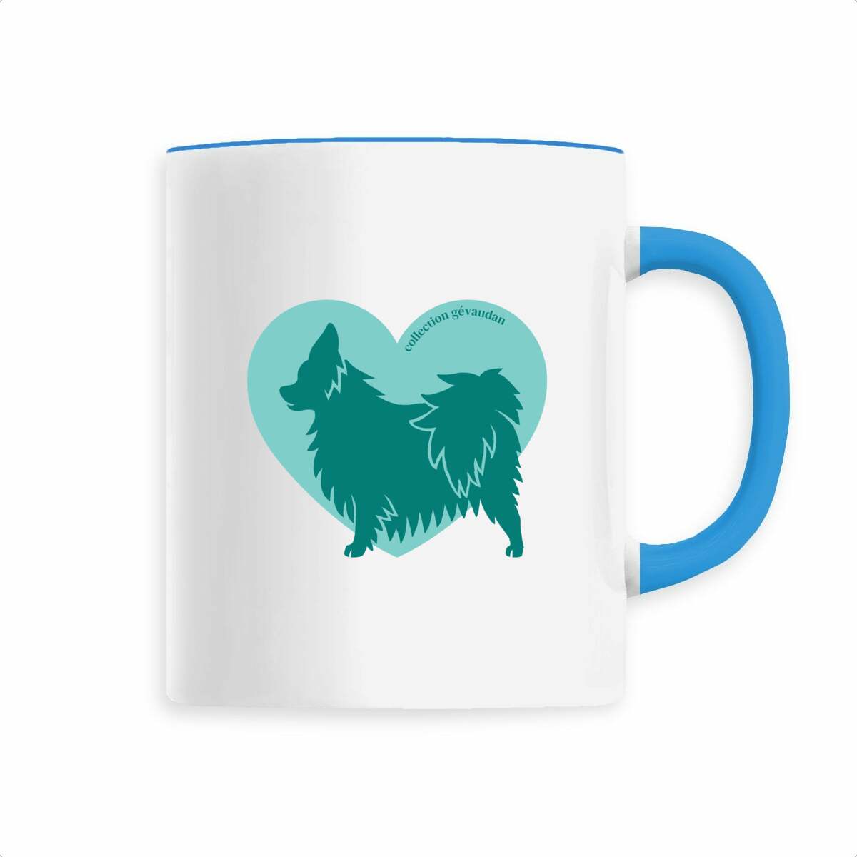 Image front Mug Cœur d'Épagneul Nain Continental Papillon - Couleur personnalisable