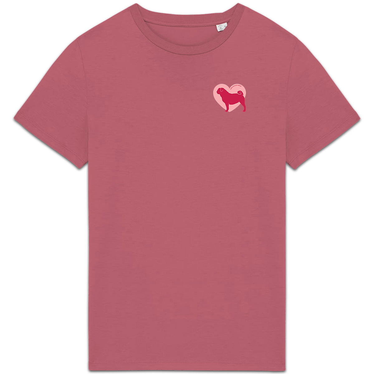 Image front T-Shirt BIO Cœur de Carlin - Couleur personnalisable