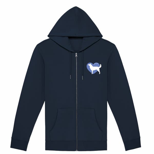 Image front Hoodie Zippé Cœur de Husky - Couleur personnalisable