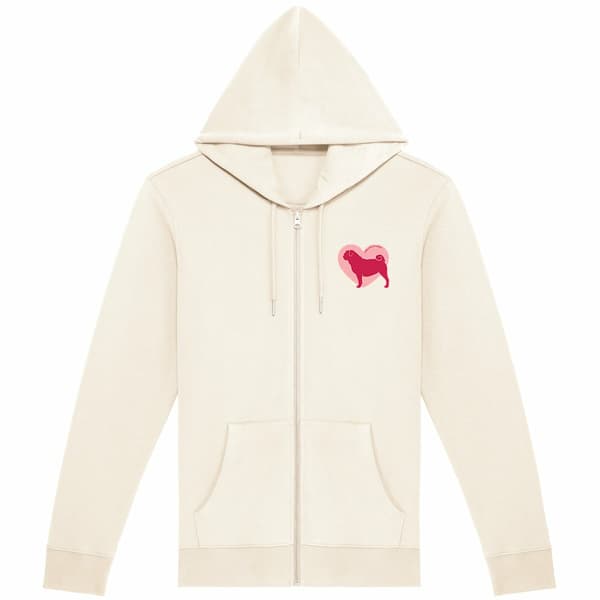 Image front Hoodie Zippé Cœur de Carlin - Couleur personnalisable