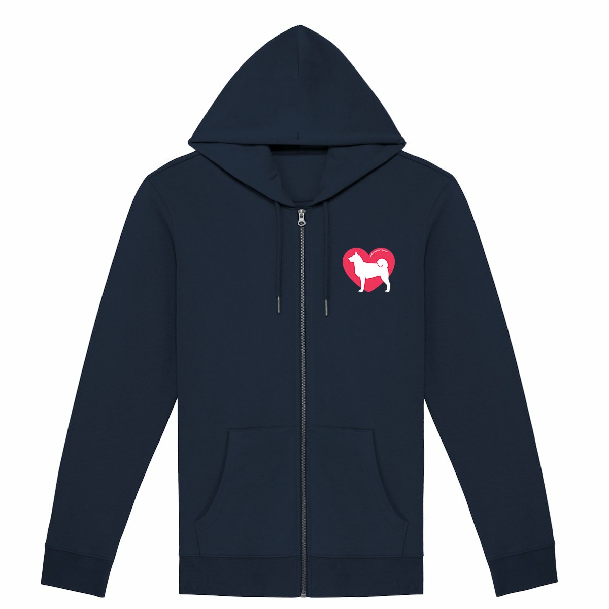 Image front Hoodie Zippé Cœur d'Akita Américain - Couleur personnalisable