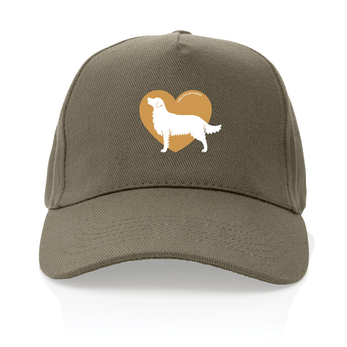 Image front Casquette Cœur de Golden Retriever - Couleur personnalisable