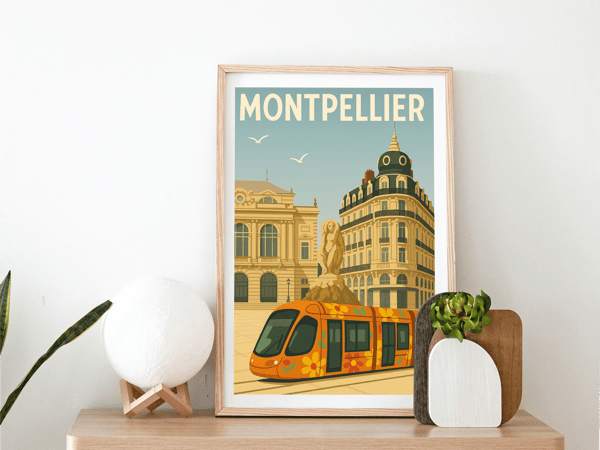 Poster vertical Montpellier en couleurs chaleureuses - Image