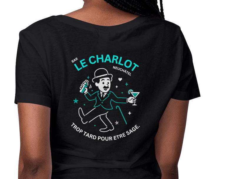 Image front T-Shirt Charlot Édition Trop tard pour être sage