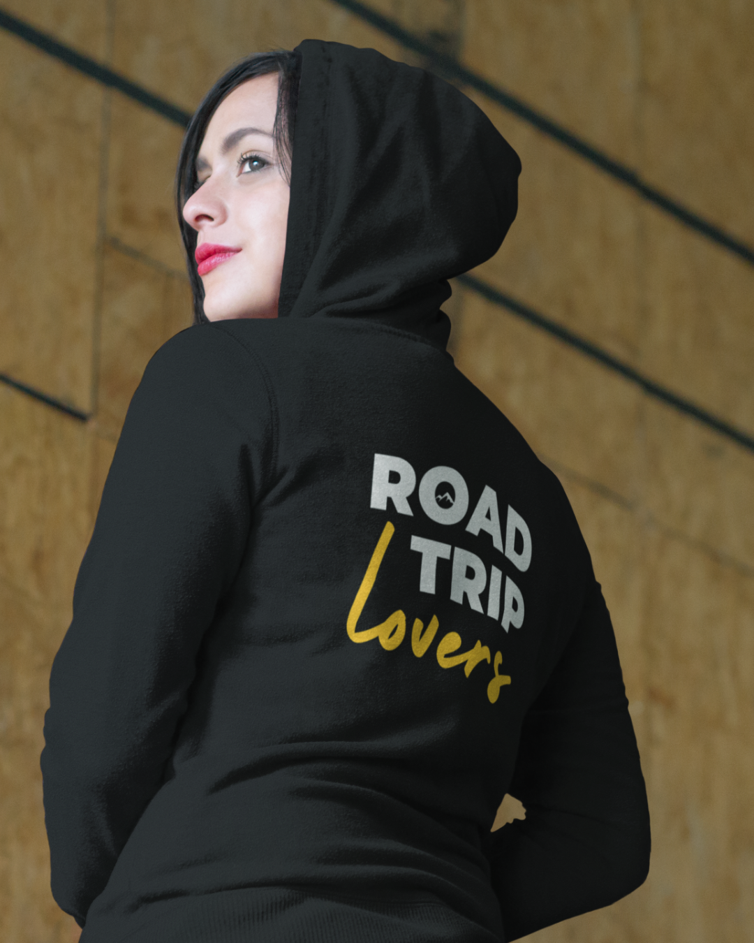 Image front ROAD TRIP LOVERS JAUNE - Sweat à capuche zippé unisexe