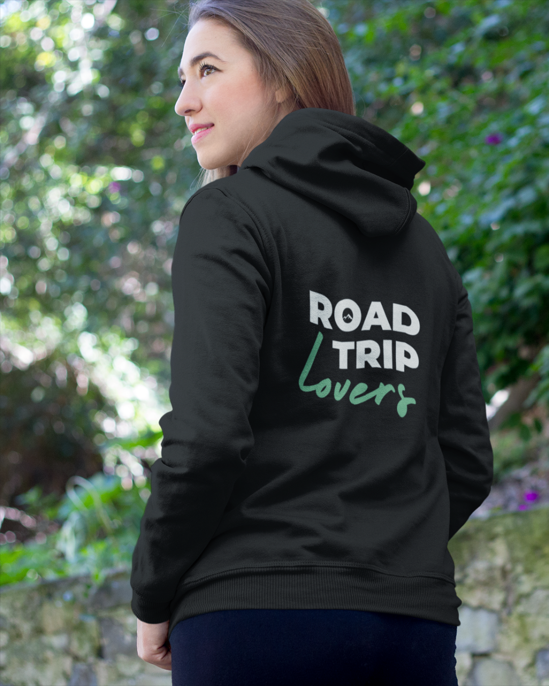 Image front ROAD TRIP LOVERS VERT - Sweat à capuche zippé unisexe