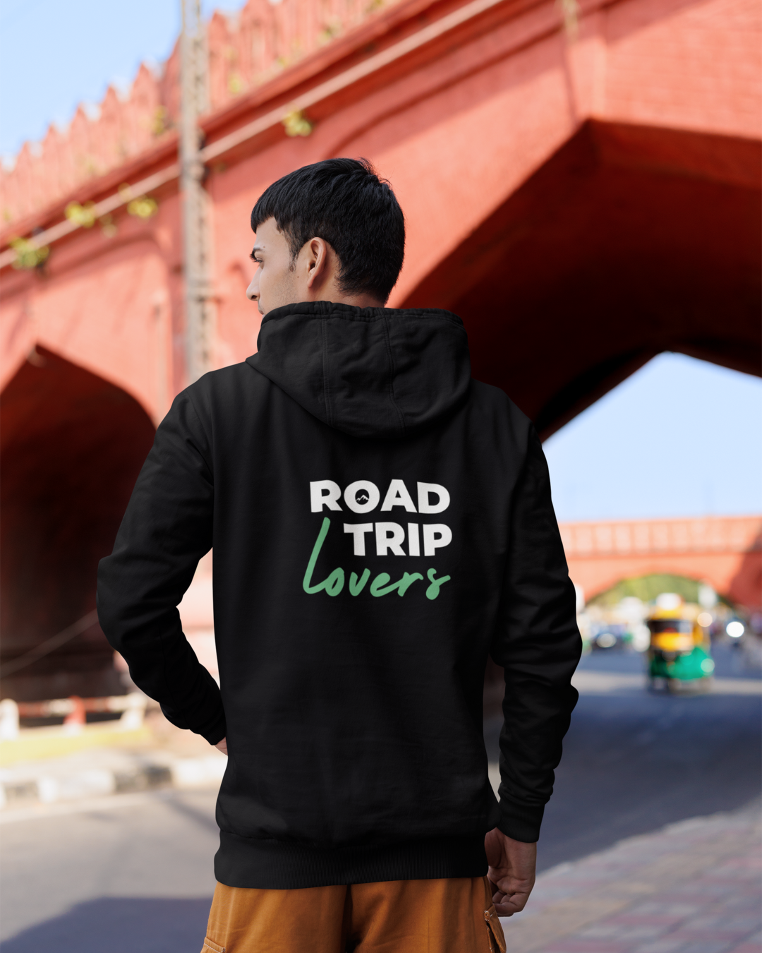 Image back ROAD TRIP LOVERS VERT - Sweat à capuche zippé unisexe