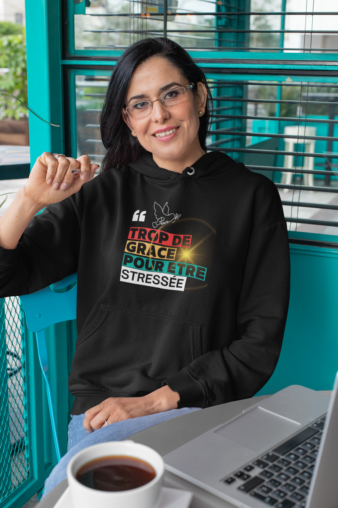 Femme Sweat chrétien à capuche Oversized Trop de grâce pour être stressée