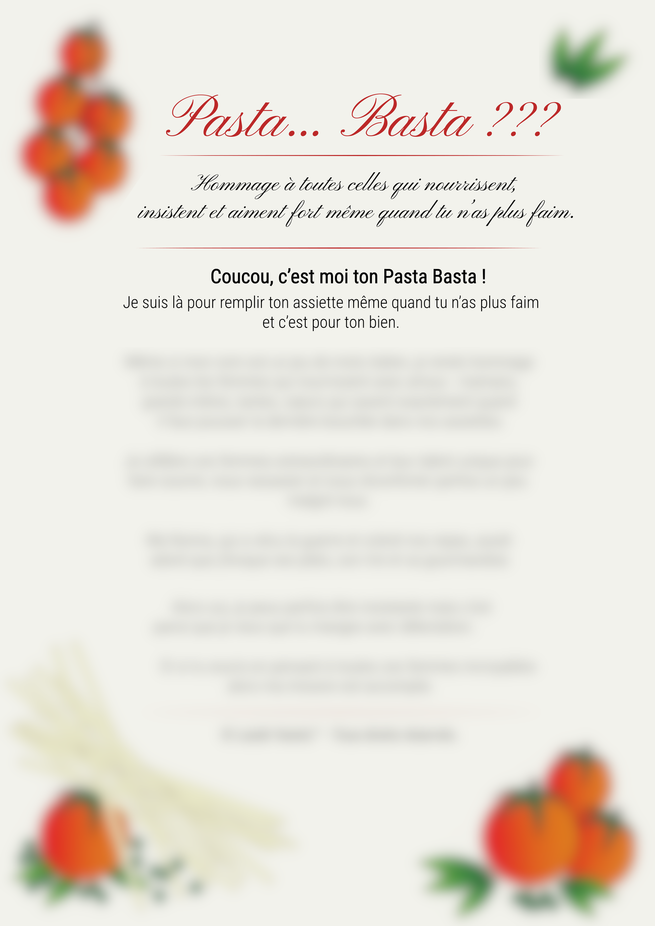 Image front Dessins et texte numériques • Déclaration officielle du tote-bag « Pasta…Basta ??? »