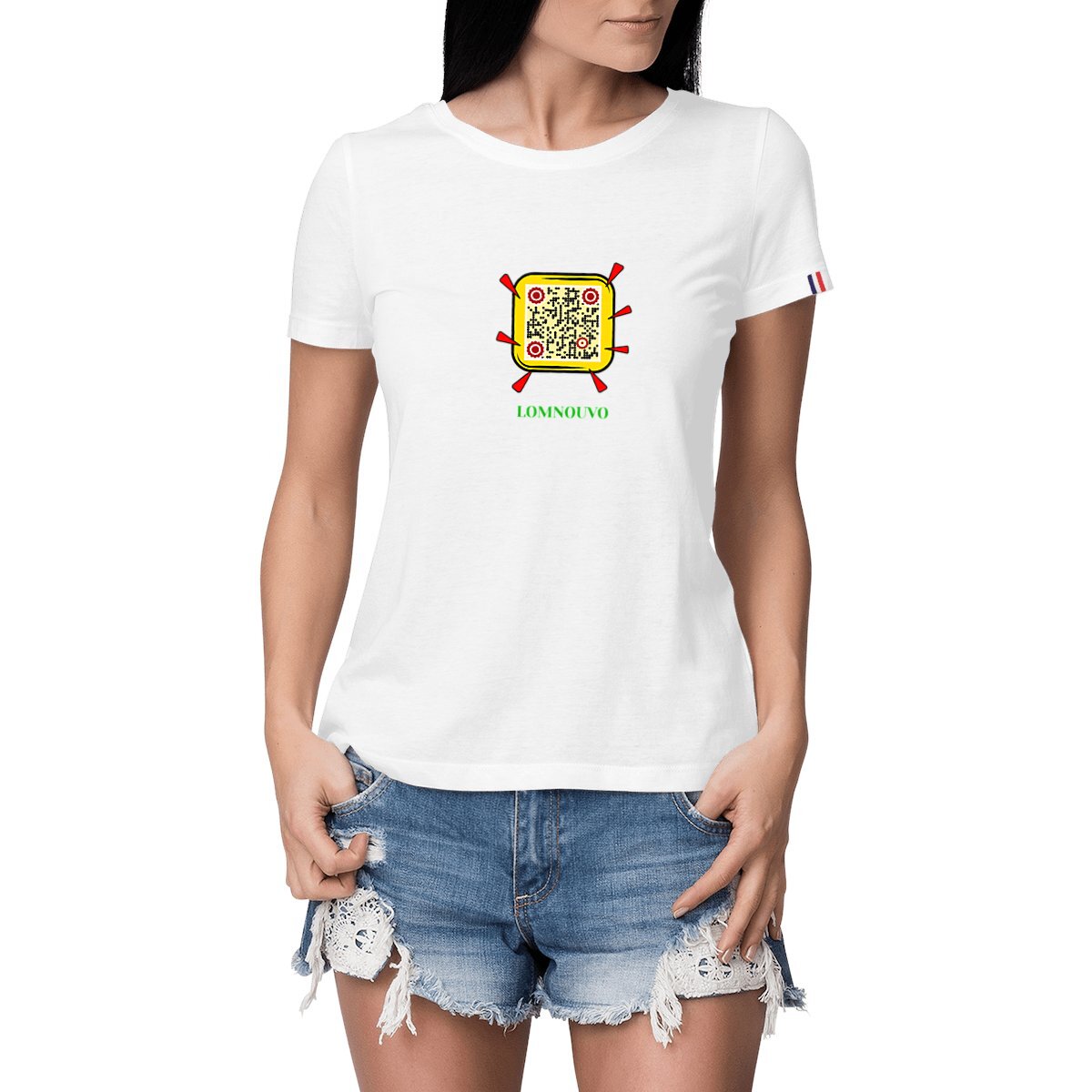 Image front T-shirt Femme Made in France connecté QR Code LOMNOUVO