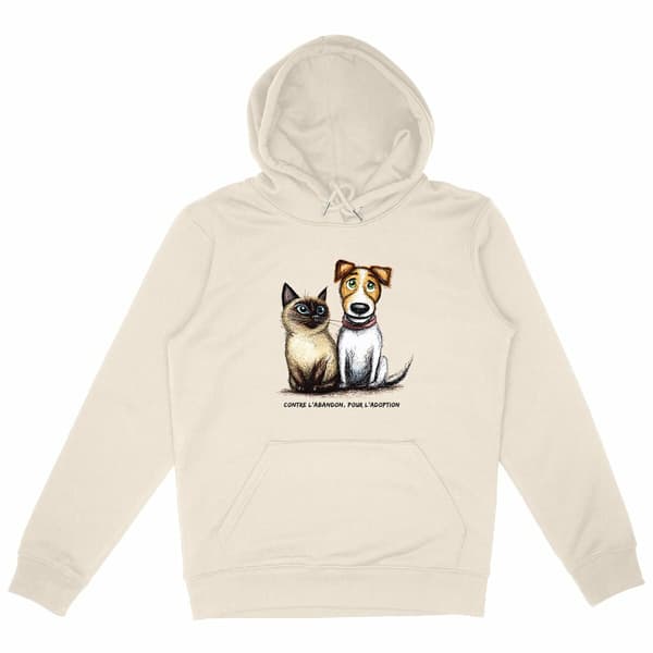 Image front Sweat à capuche Confort Unisexe Bio - "Contre l'abandon, pour l'adoption"