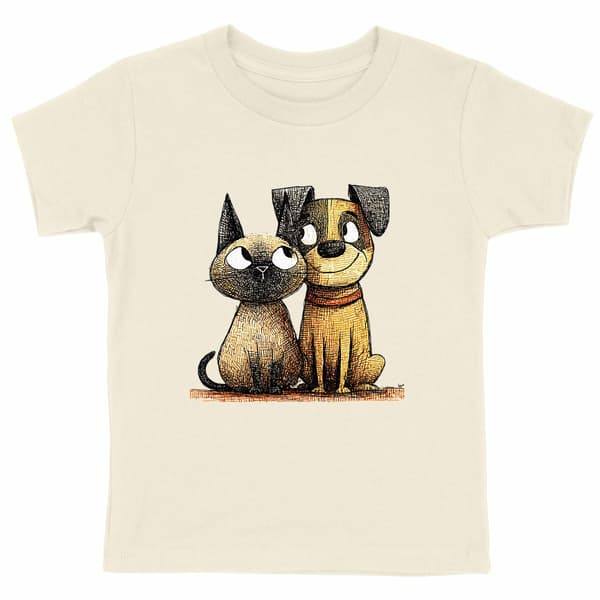 Image front T-shirt Enfant Confort Bio - "Duo Inséparable Siamois & Jack"