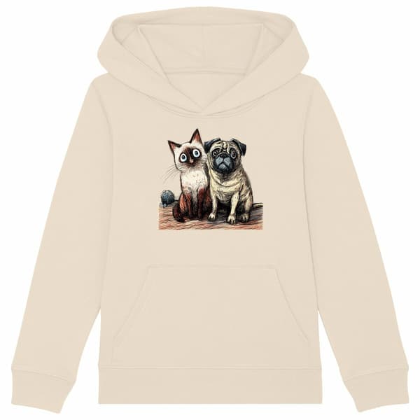 Image front Sweat à capuche Enfant Confort Bio - "Duo Émouvant Siamois & Carlin" 