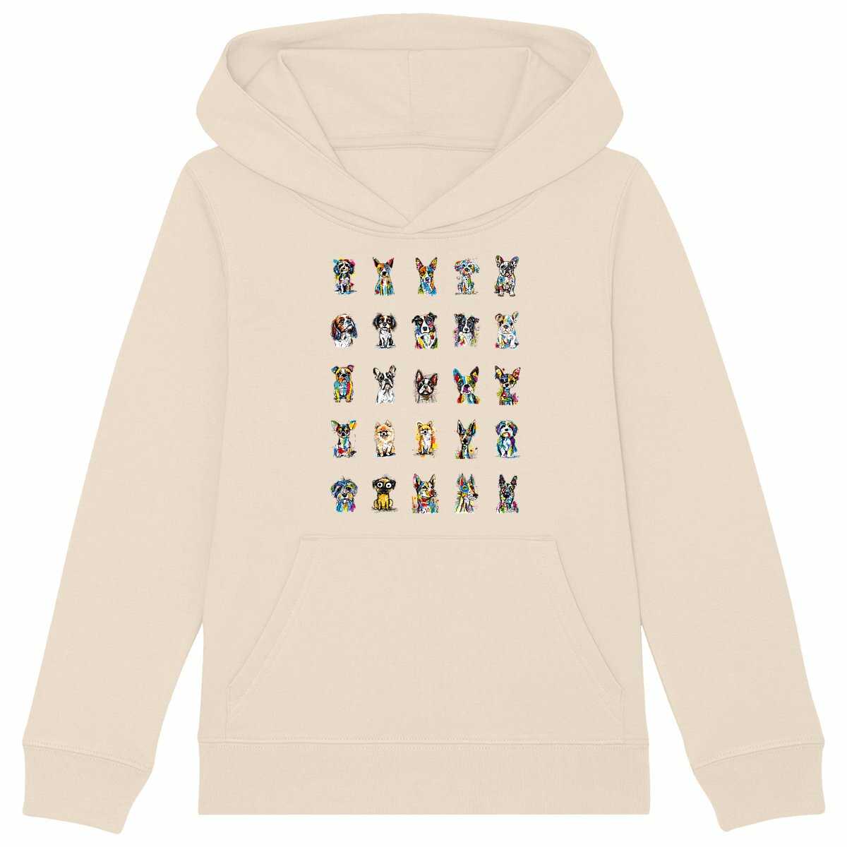 Image front Sweat à capuche Enfant Confort Bio -"Câlin entre Amis Chien & Chat"