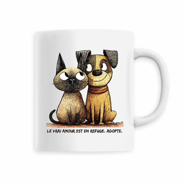 Image front Mug Céramique - "Le Vrai Amour est en Refuge. Adopte !" 