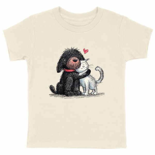 Image front T-shirt Enfant Confort Bio - "Duo Câlin Chien & Chat"