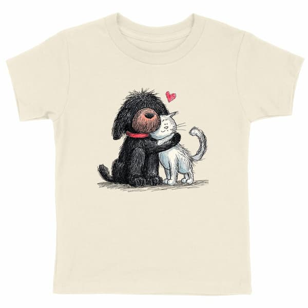 Image front T-shirt Enfant Confort Bio - "Duo Câlin Chien & Chat"