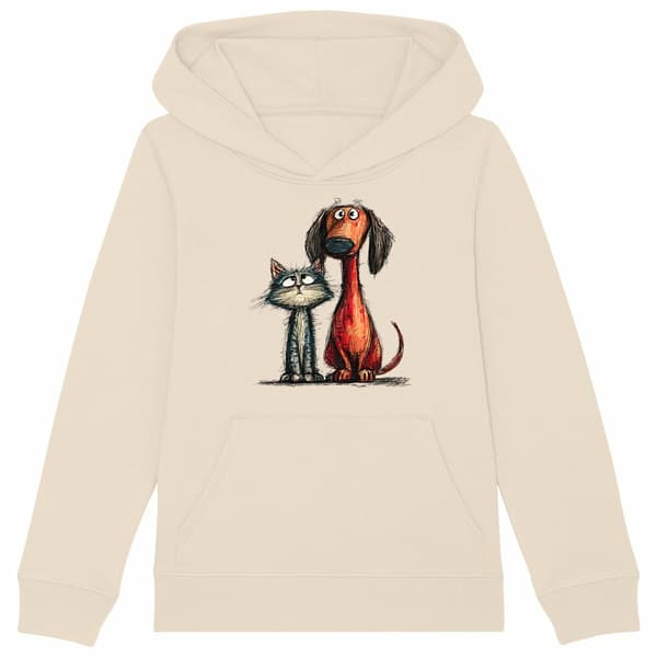 Image front Sweat à capuche Enfant Confort Bio - "Duo Complice Tigré & Teckel"
