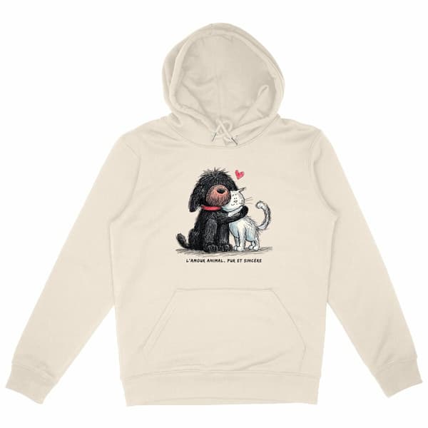 Image front Sweat à capuche Confort Unisexe Bio - "L'amour animal, pur et sincère"