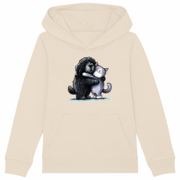 Image front Sweat à capuche Enfant Confort Bio -"Duo Câlin Chien & Chat"