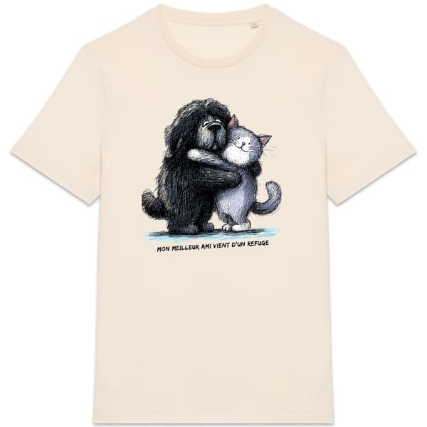 Image front T-shirt Unisexe Confort Bio - "Mon meilleur ami vient d'un refuge"