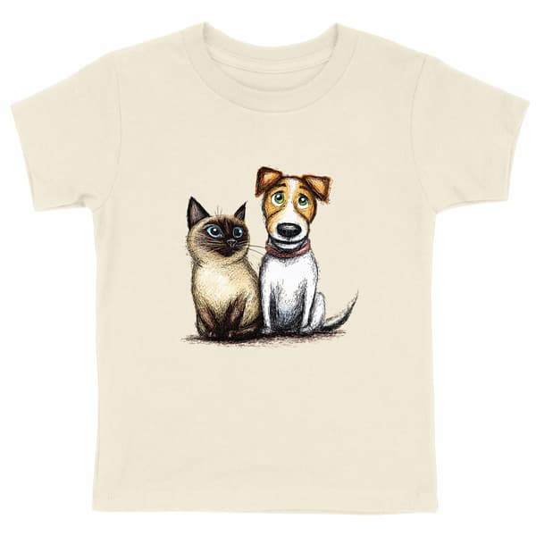 Image front T-shirt Enfant Confort Bio - "Duo Inséparable Siamois & Jack"