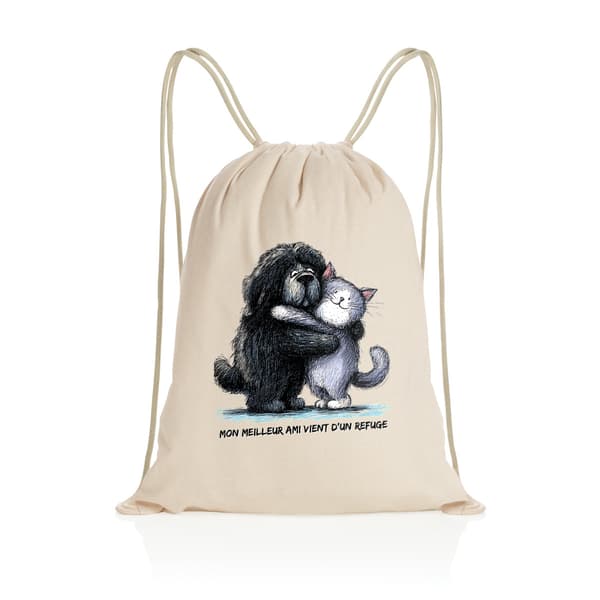 Image front Sac à dos Cordelettes Recyclé - "Mon meilleur ami vient d'un refuge"