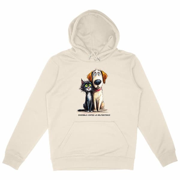 Image front Sweat à capuche Confort Unisexe Bio - "Ensemble contre la maltraitance" 