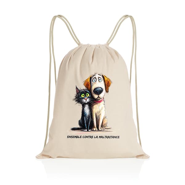 Image front Sac à dos Cordelettes Recyclé - "Ensemble contre la maltraitance"