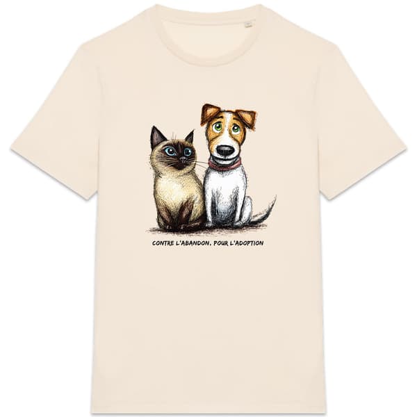 Image front T-shirt Unisexe Confort Bio - "Contre l'abandon, pour l'adoption"