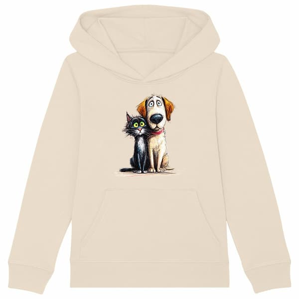 Image front Sweat à capuche Enfant Confort Bio - "Duo Solidaire Chien & Chat"  