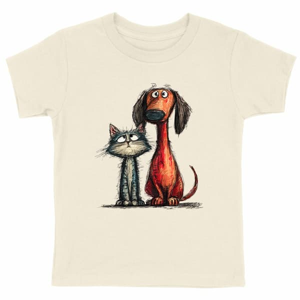 Image front T-shirt Enfant Confort Bio - "Duo Complice Tigré & Teckel"