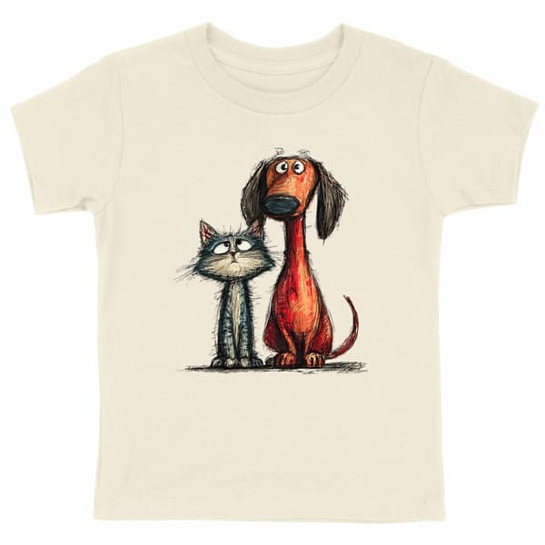 Image front T-shirt Enfant Confort Bio - "Duo Complice Tigré & Teckel"