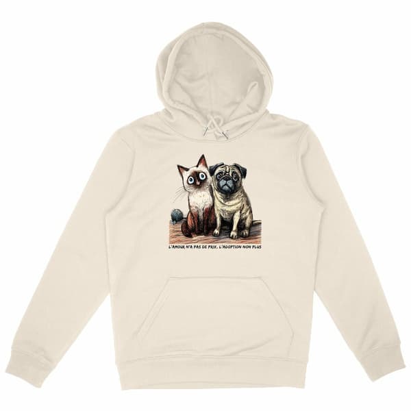 Image front Sweat à capuche Confort Unisexe Bio - "L'amour n'a pas de prix, l'adoption non plus"