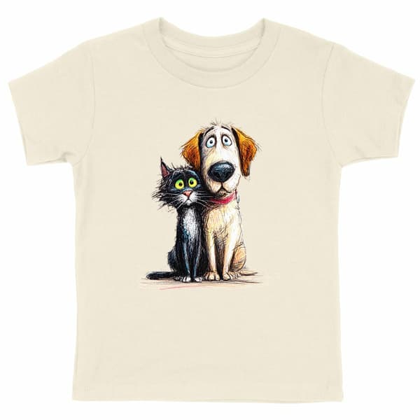 Image front  T-shirt Enfant Confort Bio - "Duo Solidaire Chien & Chat"