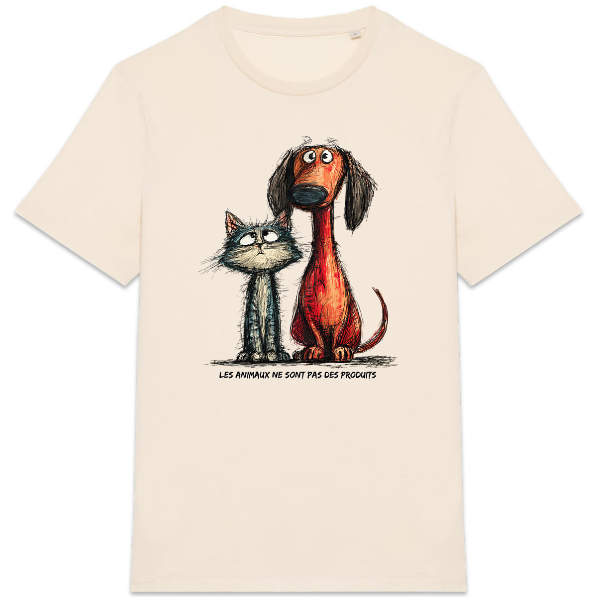 Image front Sweat à capuche Enfant Confort Bio -"Duo Câlin Chien & Chat"