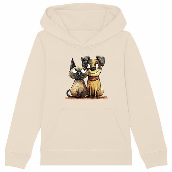 Image front Sweat à capuche Enfant Confort Bio - "Duo Inséparable Siamois & Jack Russell"