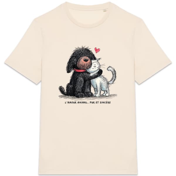 Image front T-shirt Unisexe Confort Bio - "L'amour animal, pur et sincère"