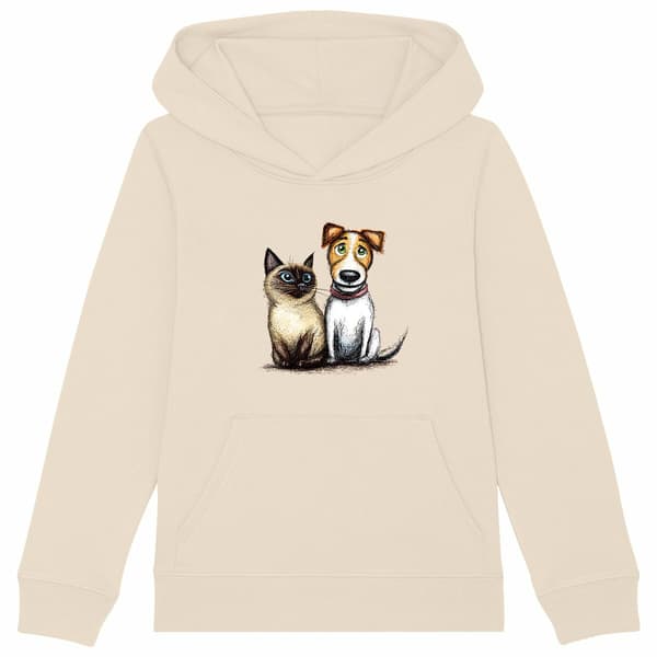 Image front Sweat à capuche Enfant Confort Bio - "Duo Inséparable Siamois & Jack" 