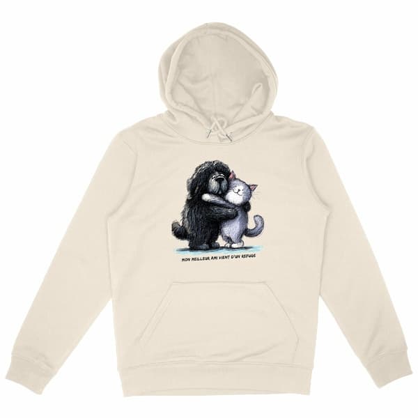 Image front Sweat à capuche Confort Unisexe Bio - "Mon meilleur ami vient d'un refuge"