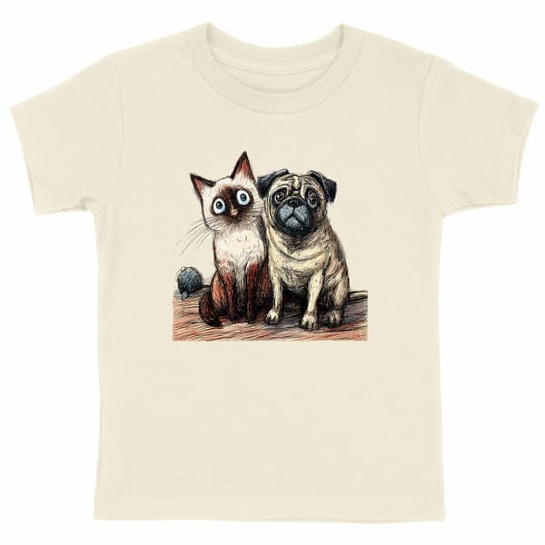 Image front T-shirt Enfant Confort Bio - "Duo Émouvant Siamois & Carlin"