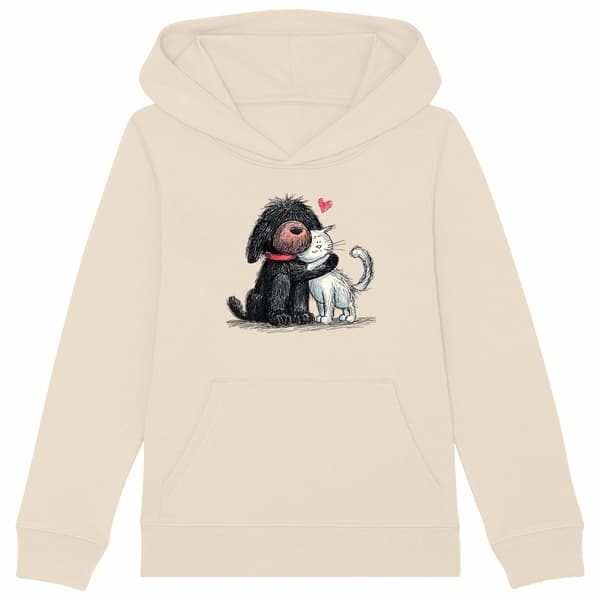 Image front Sweat à capuche Enfant confort Bio - "Duo Câlin Chien & Chat"